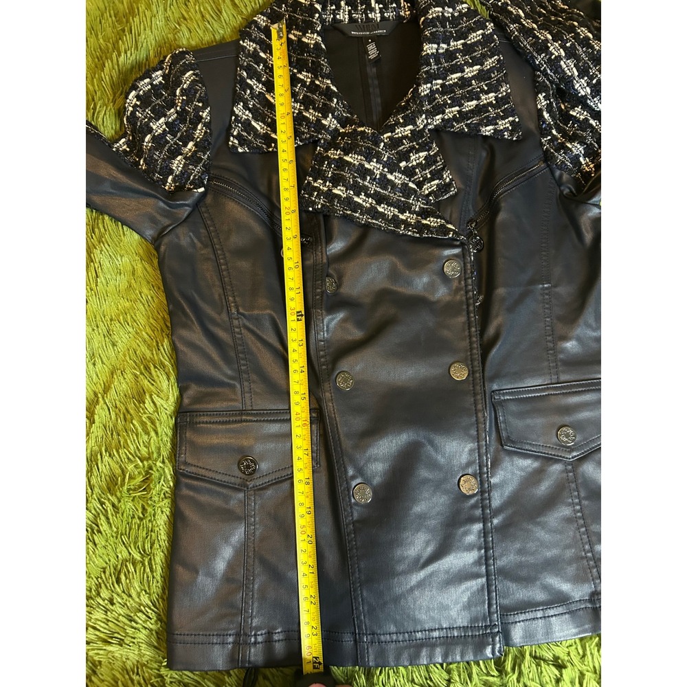 White House Black Market Jacket Women Size 6 Navy Mixed Tweed Moto Double Breast - Picture 6 of 12